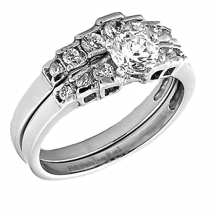 Ophelia: 1.06ct 2 pc Brilliant Cut IOF CZ Wedding Ring Set 316 Steel - Trustmark Jewelers - Wedding Ring Sets - 2