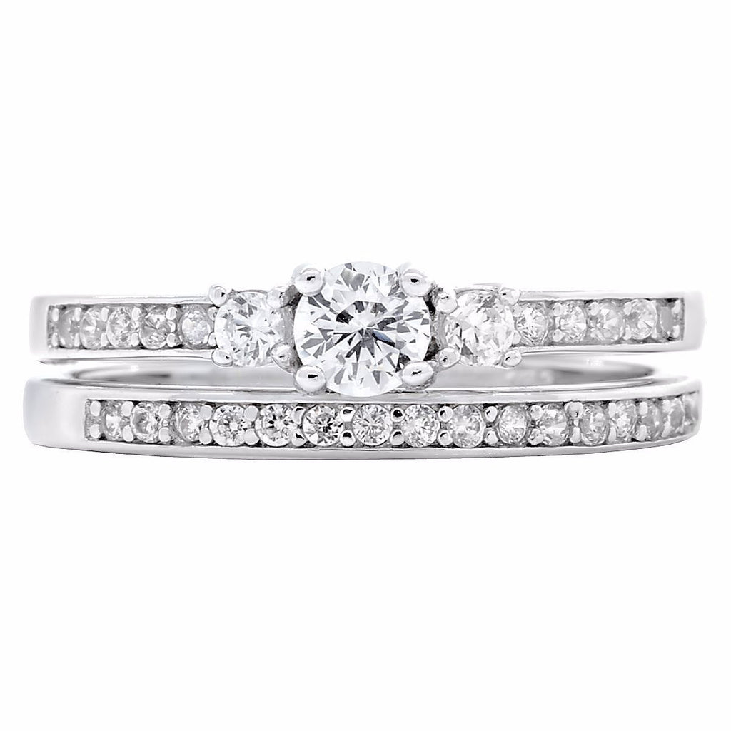 Regina: Stylish 0.6ct Russian IOF Diamond CZ 2 Piece Wedding Ring Set - Trustmark Jewelers - Wedding Ring Sets - 1