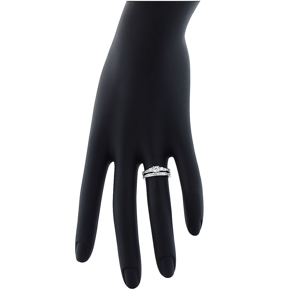 Regina: Stylish 0.6ct Russian IOF Diamond CZ 2 Piece Wedding Ring Set - Trustmark Jewelers - Wedding Ring Sets - 2