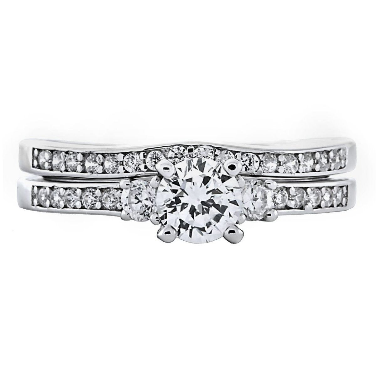 Natasha 0.86ct 2 pc Brilliant Cut IOF CZ Micro Pave Wedding Ring