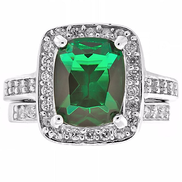 Esadowa: 3.43ct Emerald-cut Emerald Ice CZ 2 Piece Wedding Ring Set - Trustmark Jewelers - Wedding Ring Sets - 1