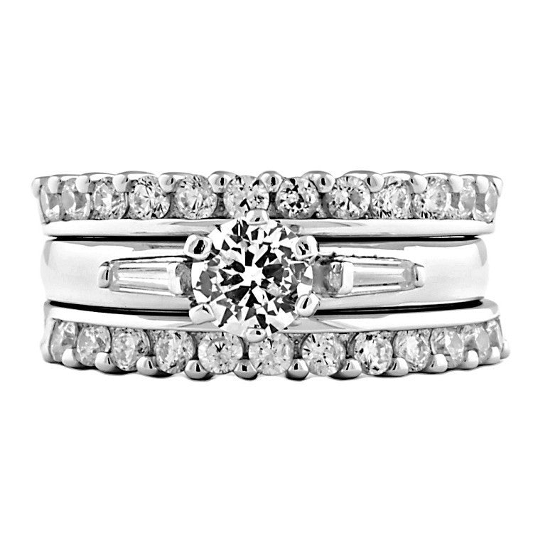 Monteira: 1.9ct 3 Piece Stacked Ice on Fire CZ Wedding Ring Set - Trustmark Jewelers - Wedding Ring Sets - 1