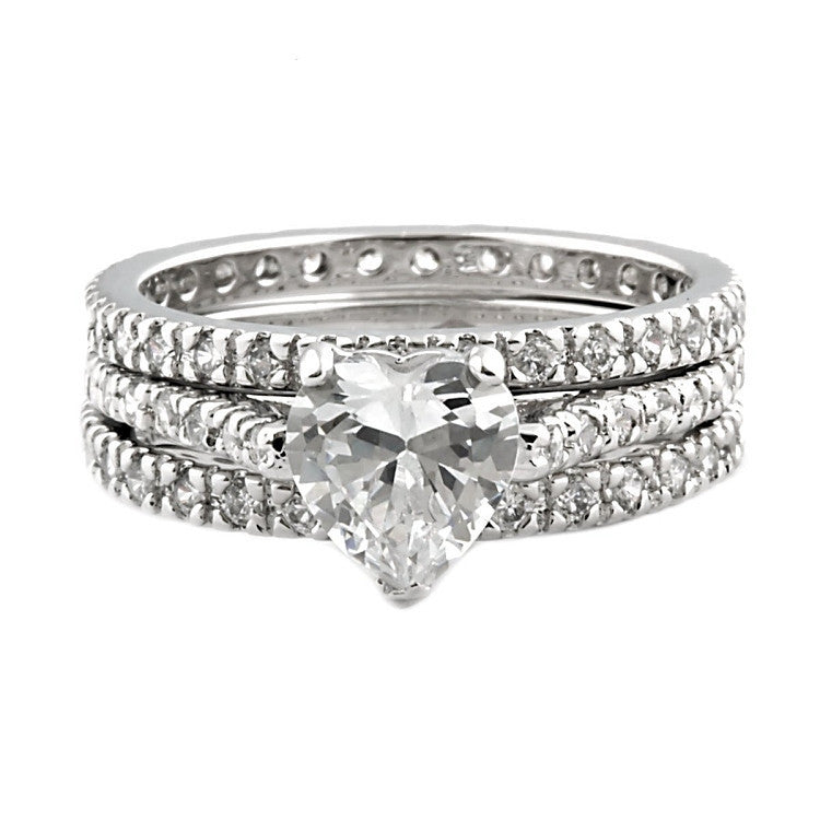 Rayanna: Piece Stacked Heart-cut IOF CZ Wedding Ring Set