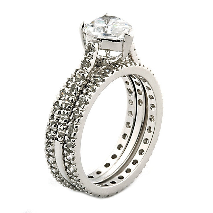 Regina: Stylish 0.6ct Russian IOF Diamond CZ 2 Piece Wedding Ring Set -  Trustmark Jewelers
