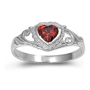 Abra: 4mm Simulated Garnet CZ Heart Baby Ring 925 Sterling Silver - Trustmark Jewelers - Baby Ring