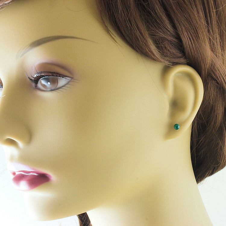 4mm Green Malachite Ball Stud Earrings 14K White Gold - Trustmark Jewelers - Earrings - 4