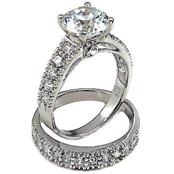 Leehanna: 3.8ct Ice on Fire CZ Large Solitaire Wedding Ring Set - Trustmark Jewelers - Wedding Ring Sets - 3