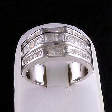 Vincent: 3.4ct Mens Ice on Fire CZ 3 Row Channel Band Ring - Trustmark Jewelers - Mens Rings - 3