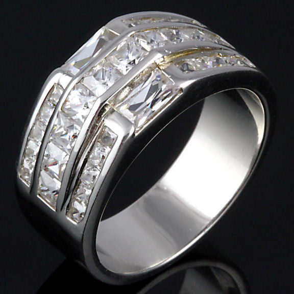 Vincent: 3.4ct Mens Ice on Fire CZ 3 Row Channel Band Ring - Trustmark Jewelers - Mens Rings - 1