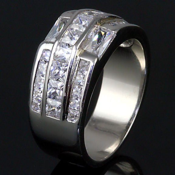 Vincent: 3.4ct Mens Ice on Fire CZ 3 Row Channel Band Ring - Trustmark Jewelers - Mens Rings - 4