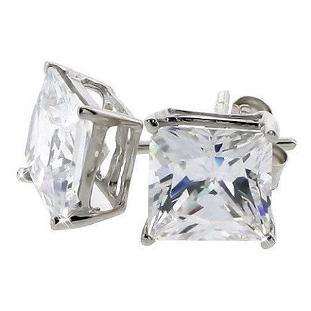 12.0ct Princess Cut 10mm Russian CZ Basket Set Stud Earrings - Trustmark Jewelers - Earrings - 1
