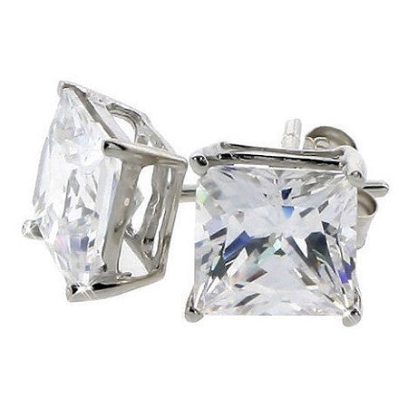 Solitaire Princess Cut Mens Sterling Silver Iced Cz Screw Back Stud Earrings