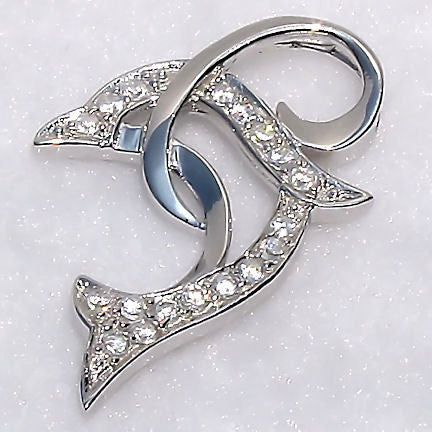 Delphina: Sterling Silver Russian Ice CZ Jumping Dolphin Pendant - Trustmark Jewelers - Pendants and Necklaces - 2