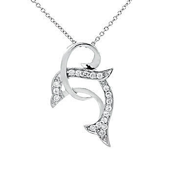 Delphina: Sterling Silver Russian Ice CZ Jumping Dolphin Pendant - Trustmark Jewelers - Pendants and Necklaces - 1