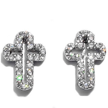 Bling Z Ice on Fire CZ Cross Stud Earrings Sterling Silver - Trustmark Jewelers - Earrings - 1