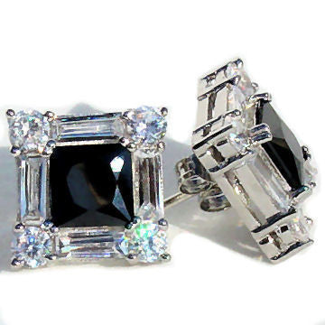 Bling Z Sterling Silver Square Black Ice Stud Earrings - Trustmark Jewelers - Earrings - 1