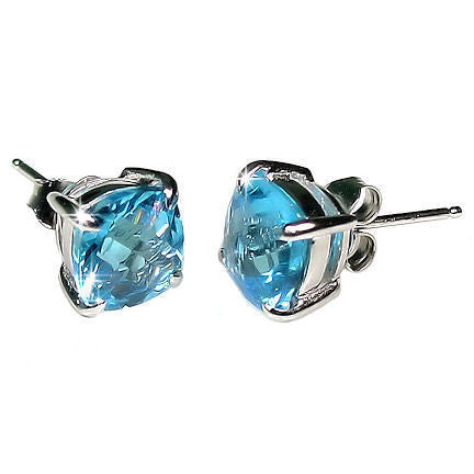 Elena: 6.5ct, 8mm Blue Topaz Crystal Cushion Cut Stud Earrings Silver - Trustmark Jewelers - Earrings - 3