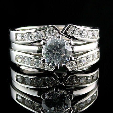 Holly: 2.2ct Russian Ice CZ Ring Guard Wedding Set 925 Sterling Silver