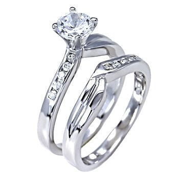 Caitlyn: Stylish 1.15c Russian Ice Diamond CZ 2 Piece Wedding Ring Set - Trustmark Jewelers - Wedding Ring Sets - 1