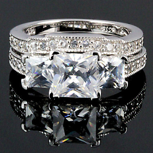 Shekira: 3.9ct Princess Cut 3 Stone Russian Ice CZ Wedding Ring Set - Trustmark Jewelers - Wedding Ring Sets - 2