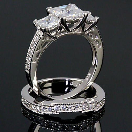 Shekira: 3.9ct Princess Cut 3 Stone Russian Ice CZ Wedding Ring Set - Trustmark Jewelers - Wedding Ring Sets - 3