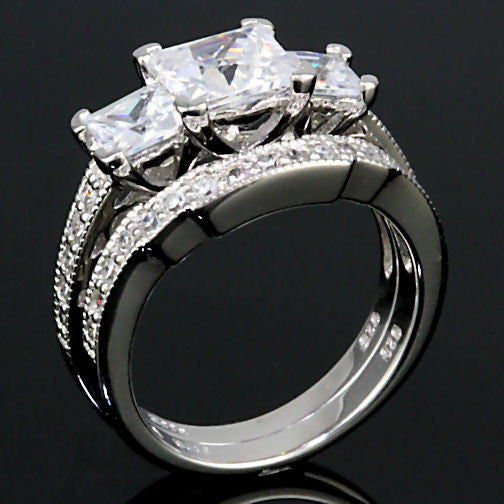 Shekira: 3.9ct Princess Cut 3 Stone Russian Ice CZ Wedding Ring Set - Trustmark Jewelers - Wedding Ring Sets - 4
