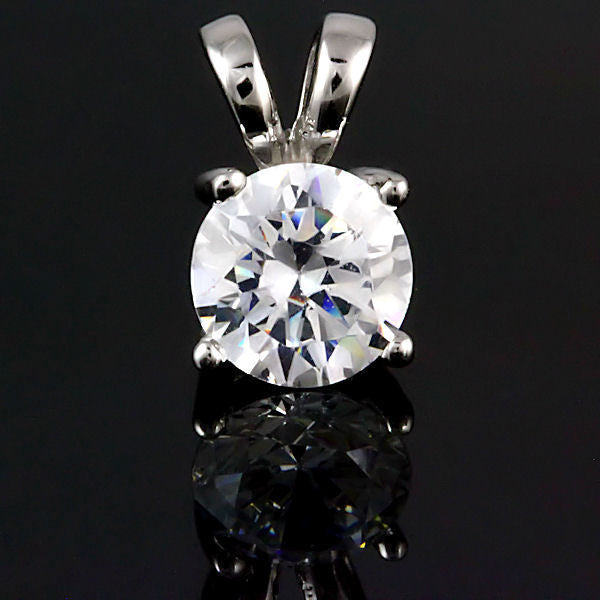Jasmine: 7mm Russian Ice Diamond CZ 1.3ct Solitaire Pendant 925 Silver - Trustmark Jewelers - Pendants and Necklaces - 1