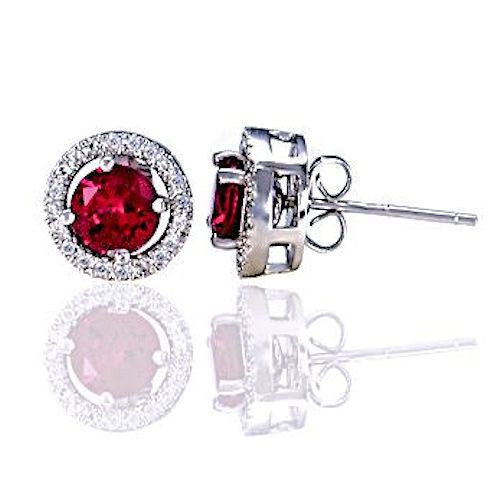 Rachel: 6mm Created Ruby Stud Earrings with CZ Halo Earring Jacket - Trustmark Jewelers - Earrings - 1
