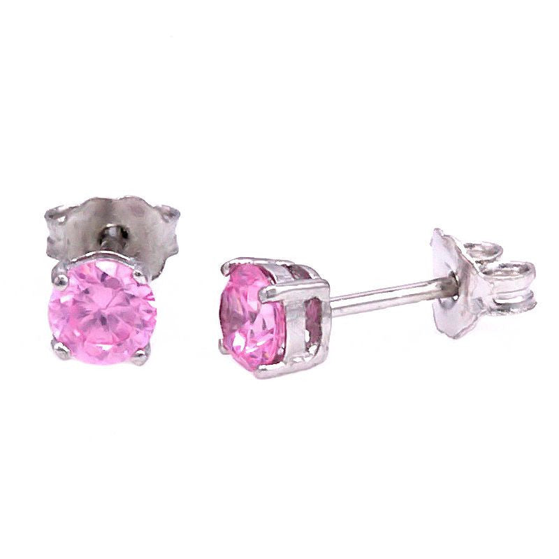 Harlow: 4mm 0.5c Pink Sapphire Ice CZ Basket Set Stud Earrings 925 Silver - Trustmark Jewelers - Earrings - 2