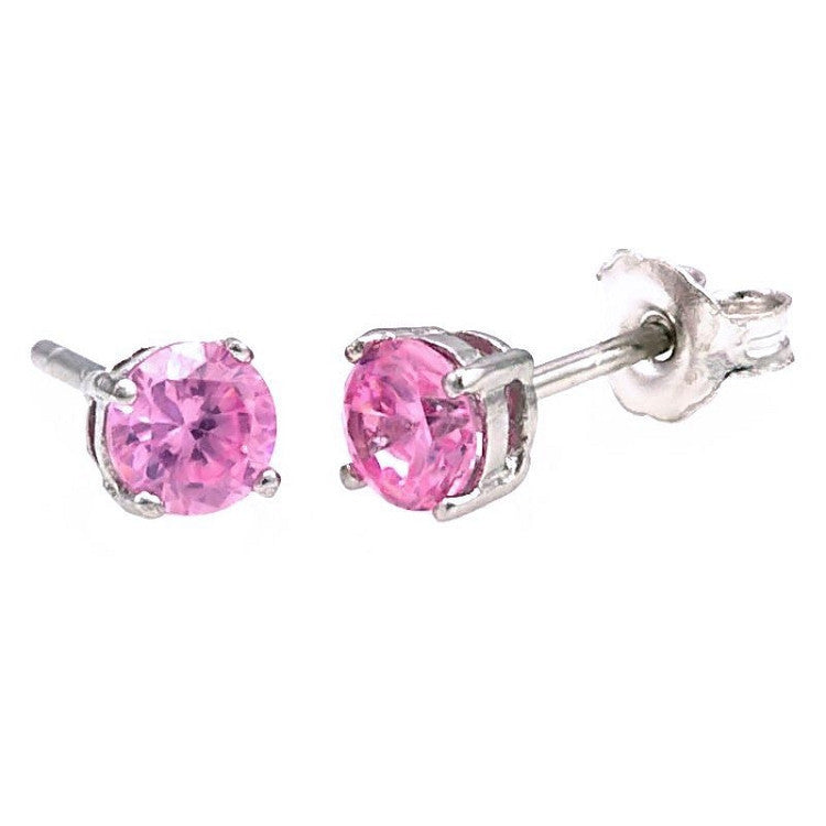 Harlow: 4mm 0.5c Pink Sapphire Ice CZ Basket Set Stud Earrings 925 Silver - Trustmark Jewelers - Earrings - 1