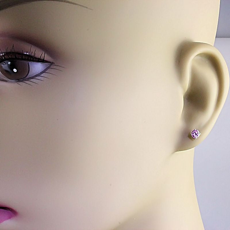 Harlow: 4mm 0.5c Pink Sapphire Ice CZ Basket Set Stud Earrings 925 Silver - Trustmark Jewelers - Earrings - 3