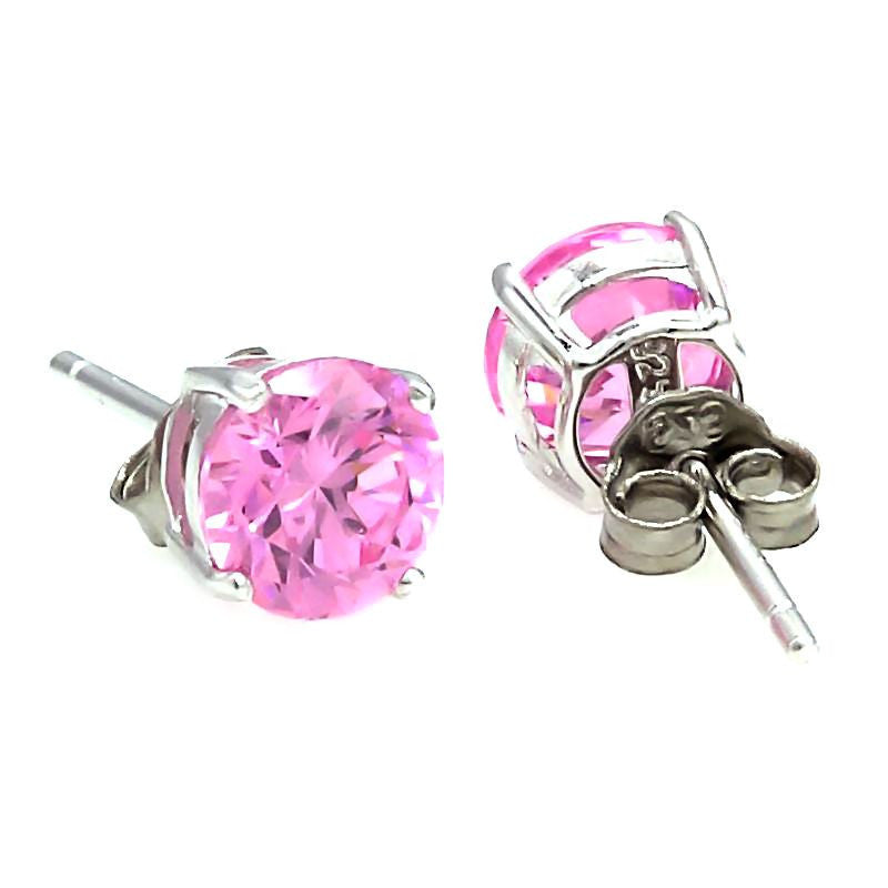 Harlow: 6mm 1.5c Pink Sapphire Ice CZ Basket Set Stud Earrings 925 Silver - Trustmark Jewelers - Earrings - 2
