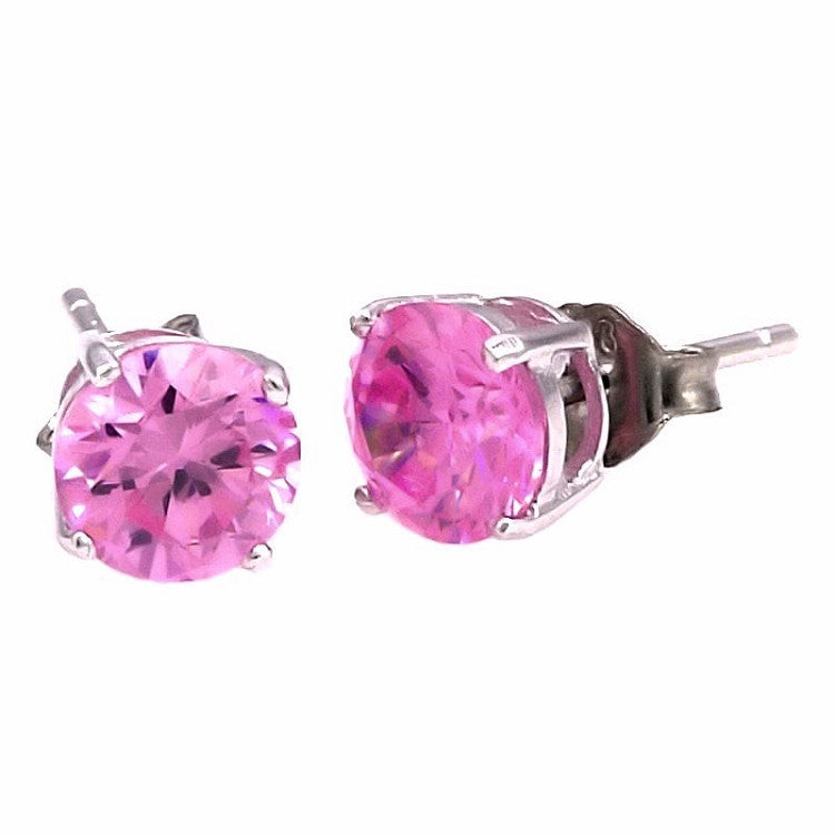 Harlow: 6mm 1.5c Pink Sapphire Ice CZ Basket Set Stud Earrings 925 Silver - Trustmark Jewelers - Earrings - 1