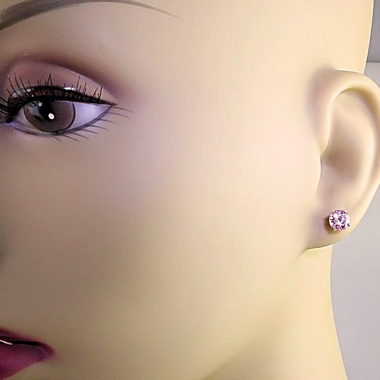 Harlow: 6mm 1.5c Pink Sapphire Ice CZ Basket Set Stud Earrings 925 Silver - Trustmark Jewelers - Earrings - 3