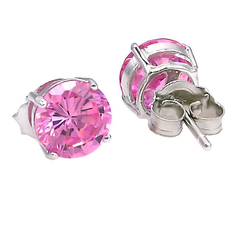 Harlow: 7mm 2.5c Pink Sapphire Ice CZ Basket Set Stud Earrings 925 Silver - Trustmark Jewelers - Earrings - 2