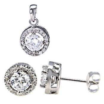 Kristine: 2.55ct 10mm Halo Jacket Basket Stud Earrings and Pendant Set - Trustmark Jewelers - Gift Sets - 1