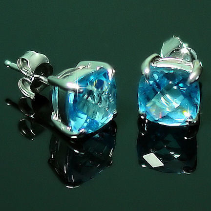 Elena: Cushion Cut Blue Topaz Crystal Pendant & Earrings Set Silver - Trustmark Jewelers - Pendants and Necklaces - 4