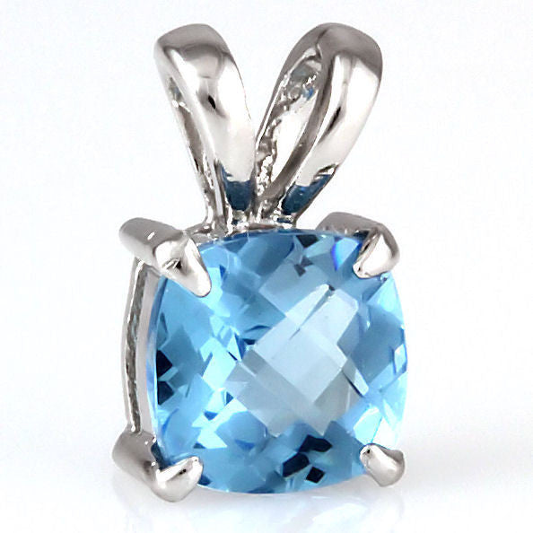 Elena: 3.2ct Cushion Cut Blue Topaz Crystal Solitaire Pendant Silver - Trustmark Jewelers - Pendants and Necklaces - 1