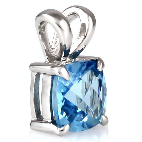 Elena: 3.2ct Cushion Cut Blue Topaz Crystal Solitaire Pendant Silver - Trustmark Jewelers - Pendants and Necklaces - 2