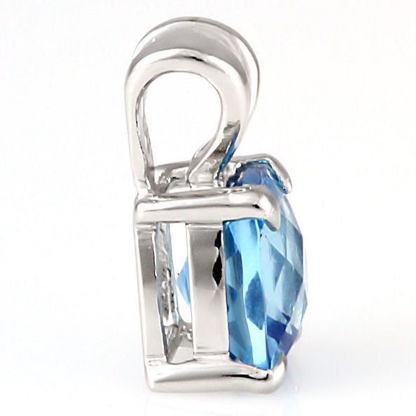 Elena: 3.2ct Cushion Cut Blue Topaz Crystal Solitaire Pendant Silver - Trustmark Jewelers - Pendants and Necklaces - 3