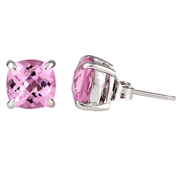 Preslie: 6.5ct, 8mm Cushion Cut Pink Crystal Stud Earrings Silver - Trustmark Jewelers - Earrings - 1