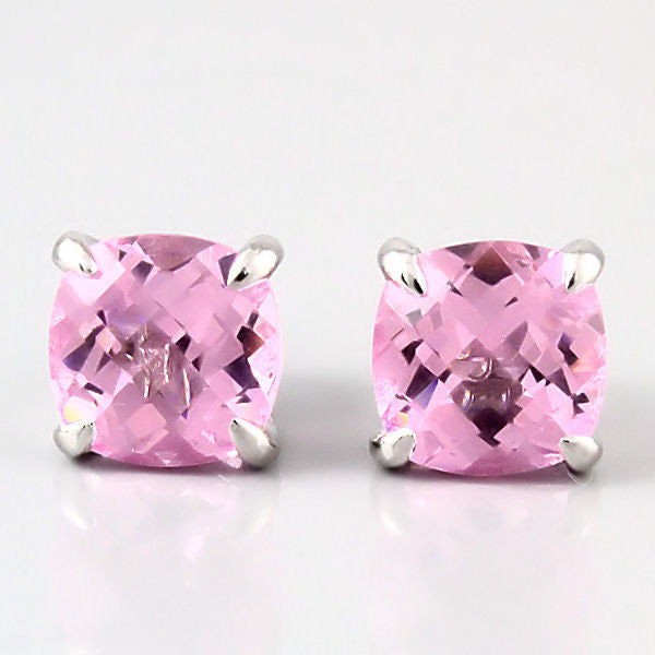Preslie: 6.5ct, 8mm Cushion Cut Pink Crystal Stud Earrings Silver - Trustmark Jewelers - Earrings - 3