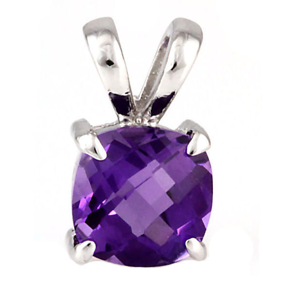 Saline: 3.2ct Cushion Cut Amethyst Crystal Solitaire Pendant Silver - Trustmark Jewelers - Pendants and Necklaces - 1