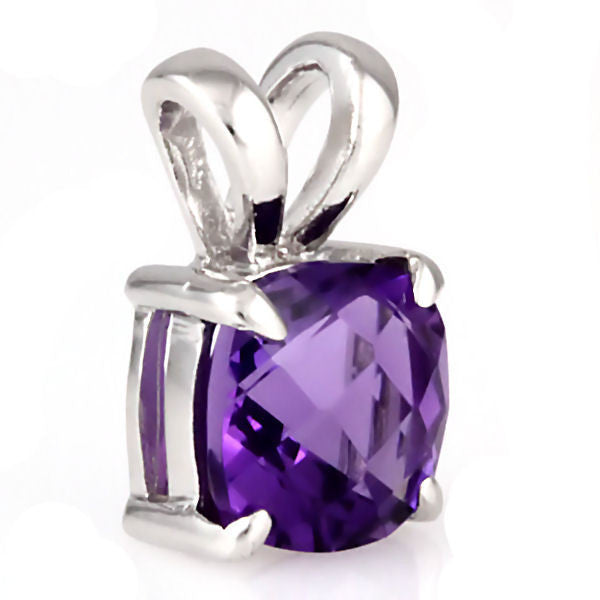 Saline: 3.2ct Cushion Cut Amethyst Crystal Solitaire Pendant Silver - Trustmark Jewelers - Pendants and Necklaces - 2