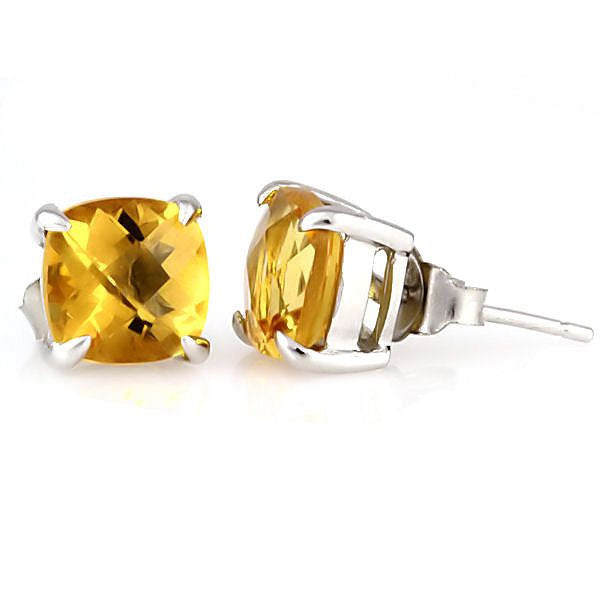 Solstice: 6.5ct, 8mm Cushion Cut Citrine Crystal Stud Earrings Silver - Trustmark Jewelers - Earrings - 2