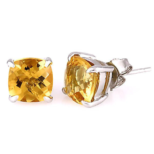 Solstice: 6.5ct, 8mm Cushion Cut Citrine Crystal Stud Earrings Silver - Trustmark Jewelers - Earrings - 3