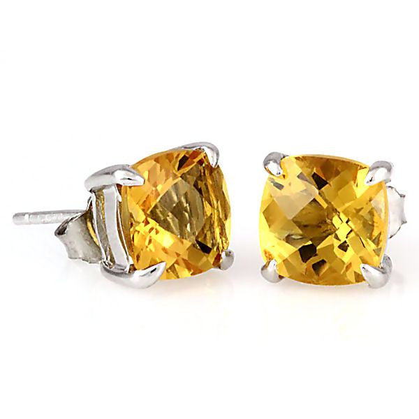 Solstice: 6.5ct, 8mm Cushion Cut Citrine Crystal Stud Earrings Silver - Trustmark Jewelers - Earrings - 1
