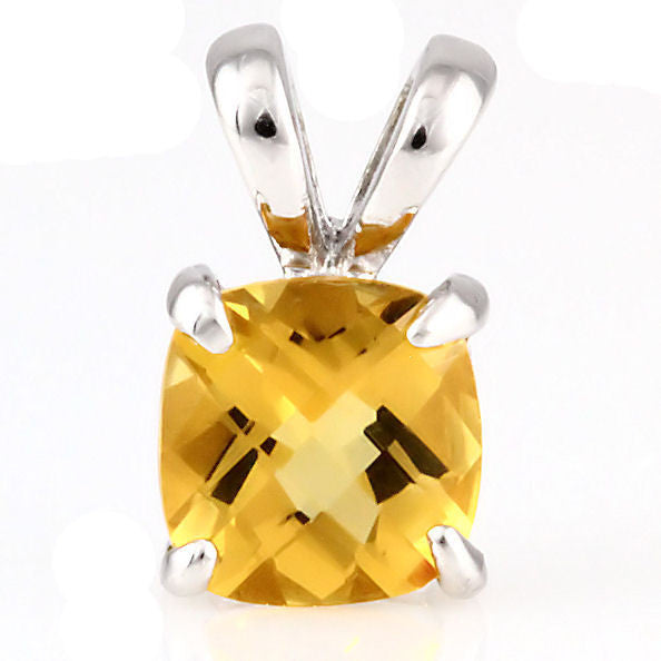 Solstice: 3.2ct 8mm Cushion Cut Citrine Crystal Pendant 925 Silver - Trustmark Jewelers - Pendants and Necklaces - 1