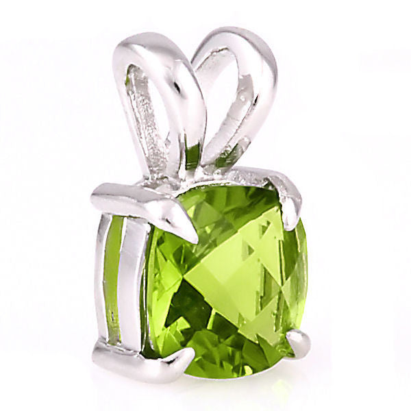Teanna: 3.2ct Cushion Cut Peridot Crystal Solitaire Pendant 925 Silver - Trustmark Jewelers - Pendants and Necklaces - 1