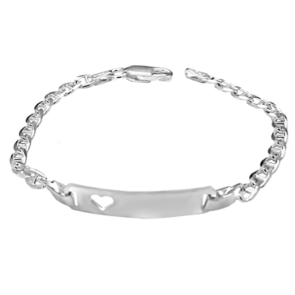 Trustmark Engravable Sterling Silver Italian Bar with Heart Baby Bracelet and Marina Chain